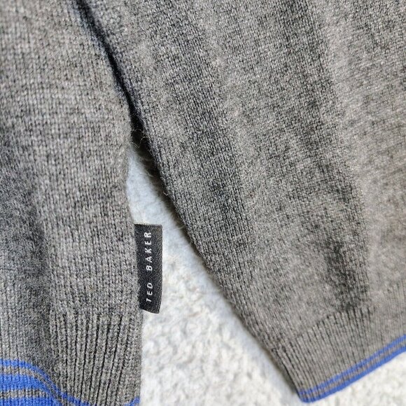 Ted Baker London Sweater Men's 5 Gray Wool Blend Knit Long Sleeve V-Neck Cozy - Picture 5 of 10